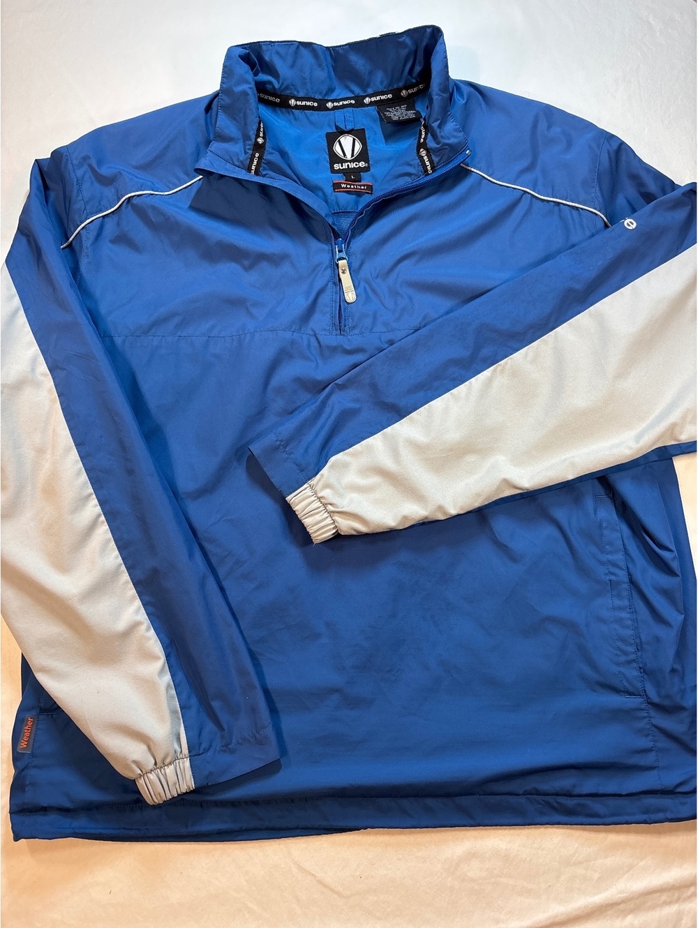 Sunice Weather Men’s Large Blue 1/4 Zip Pullover Windbreaker Golf Jacket